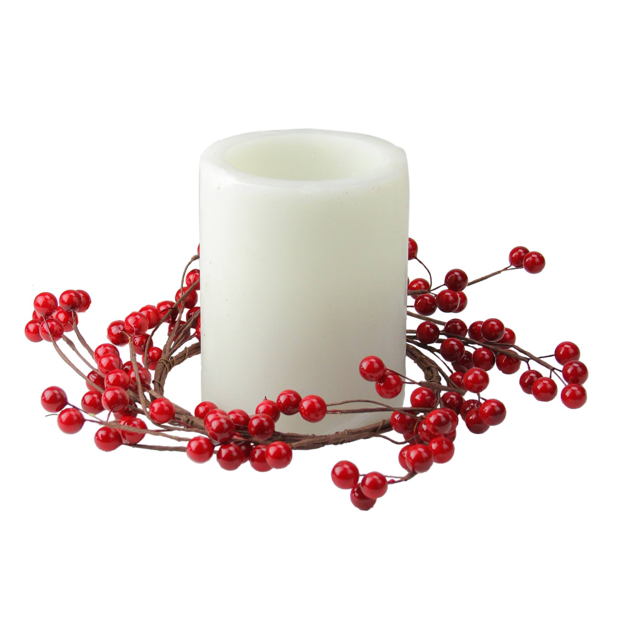 9" Artificial Red Berries Christmas Candle Holder Ring